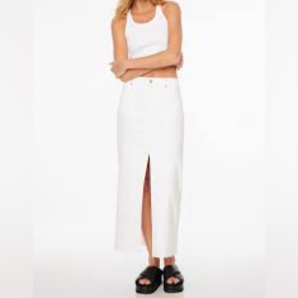 Dynamite White Denim Maxi Skirt High Waisted Front Slit Jean Long Skirt Size XS